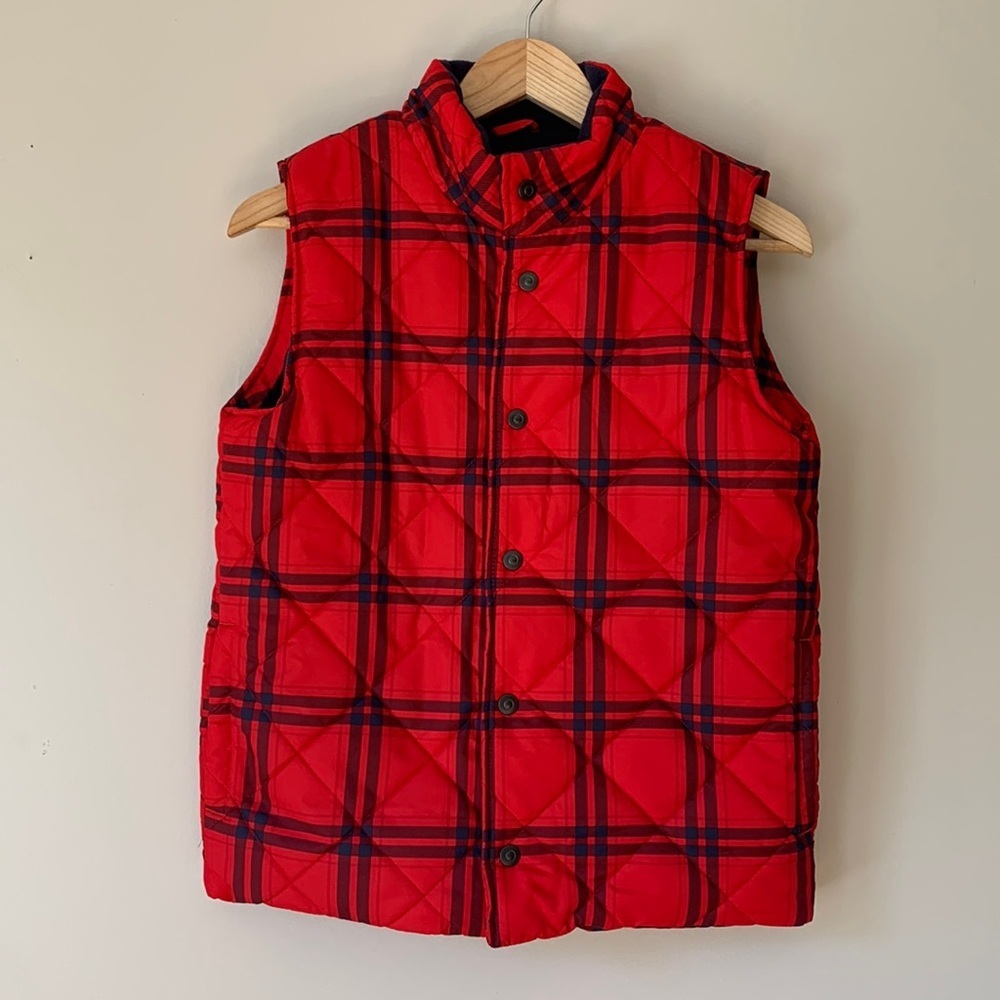 NWOT Bass Pro Shops Red Plaid Quilted Vest Kids XL Snap Buttons